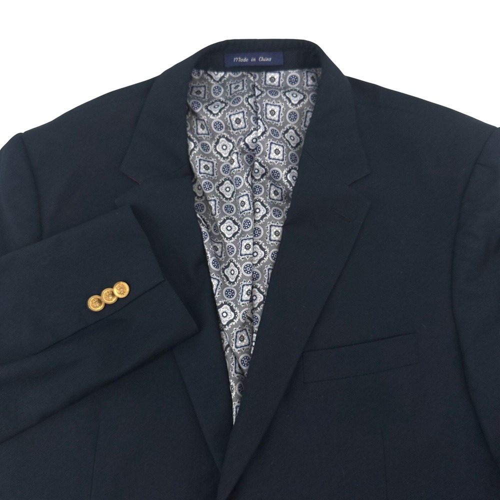 Alan Flusser Mens 40R Navy Blue Blazer Gold Crest Buttons Medallion Classic
